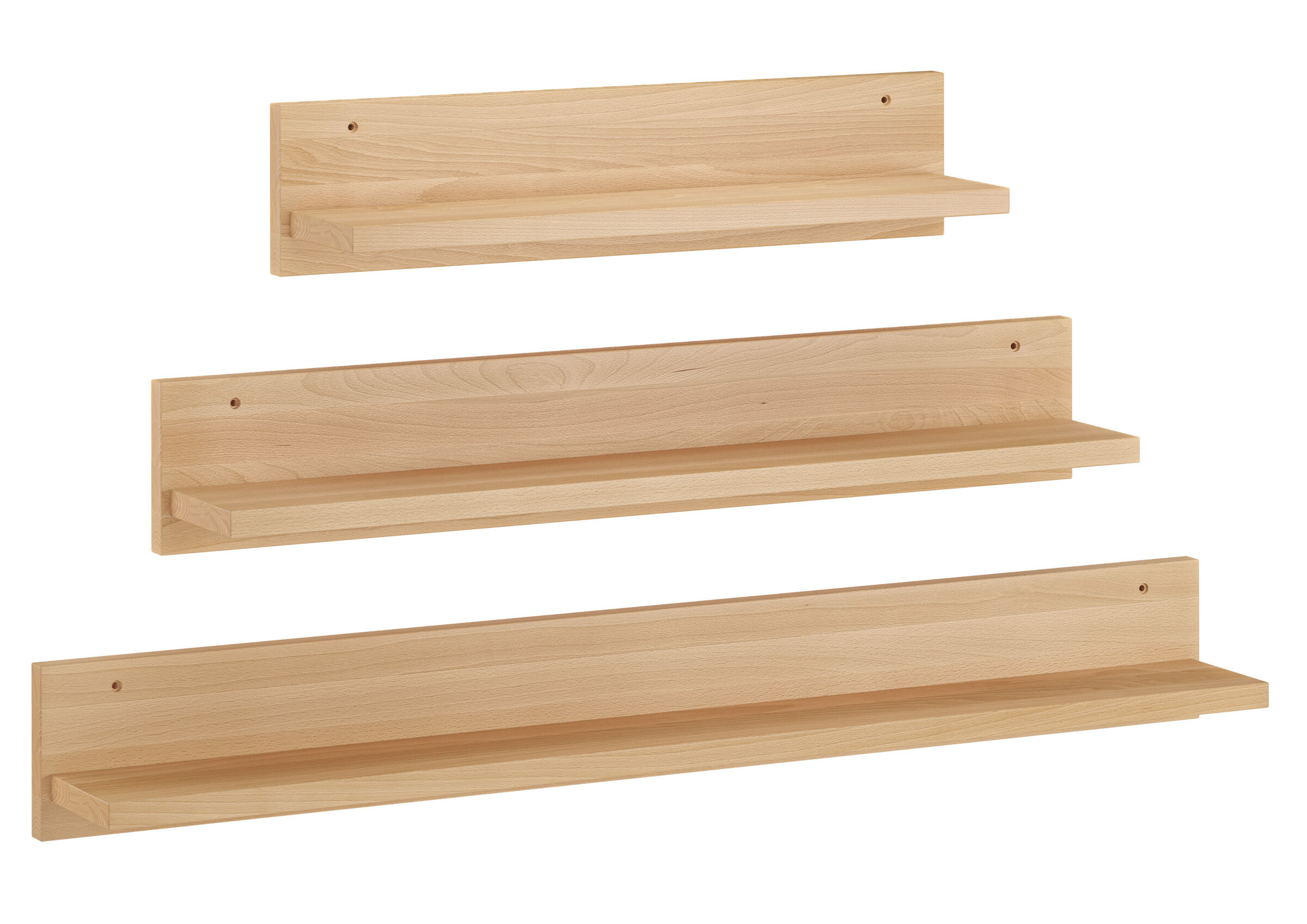 wandregal, holzregal, wandboard, regalstange, holzholz, Drei Echtholz Leisten abgebildet