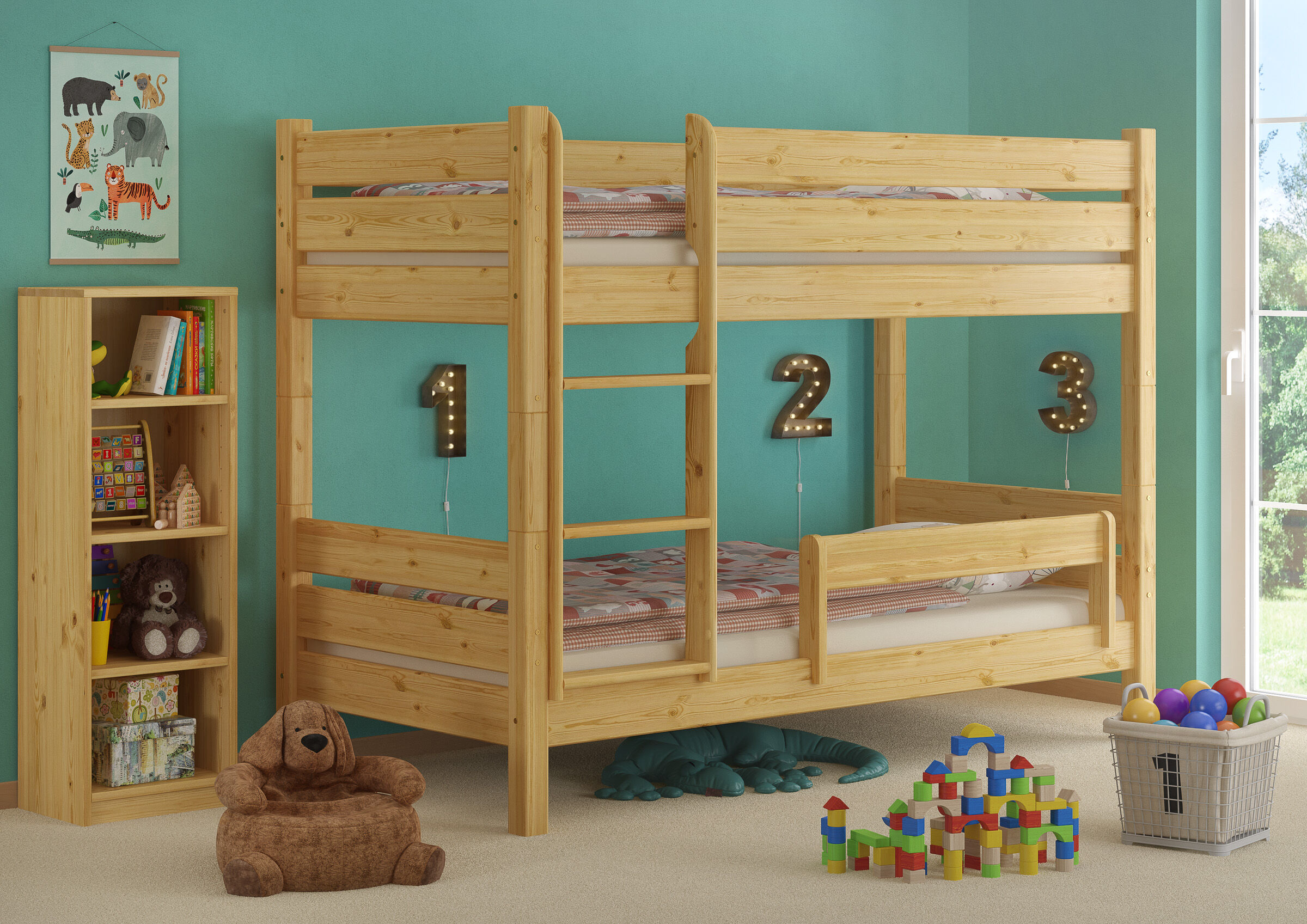 Etagenbett, Holz, Kiefer, Kinderzimmer, Lautsprecher?, Kindersicherung